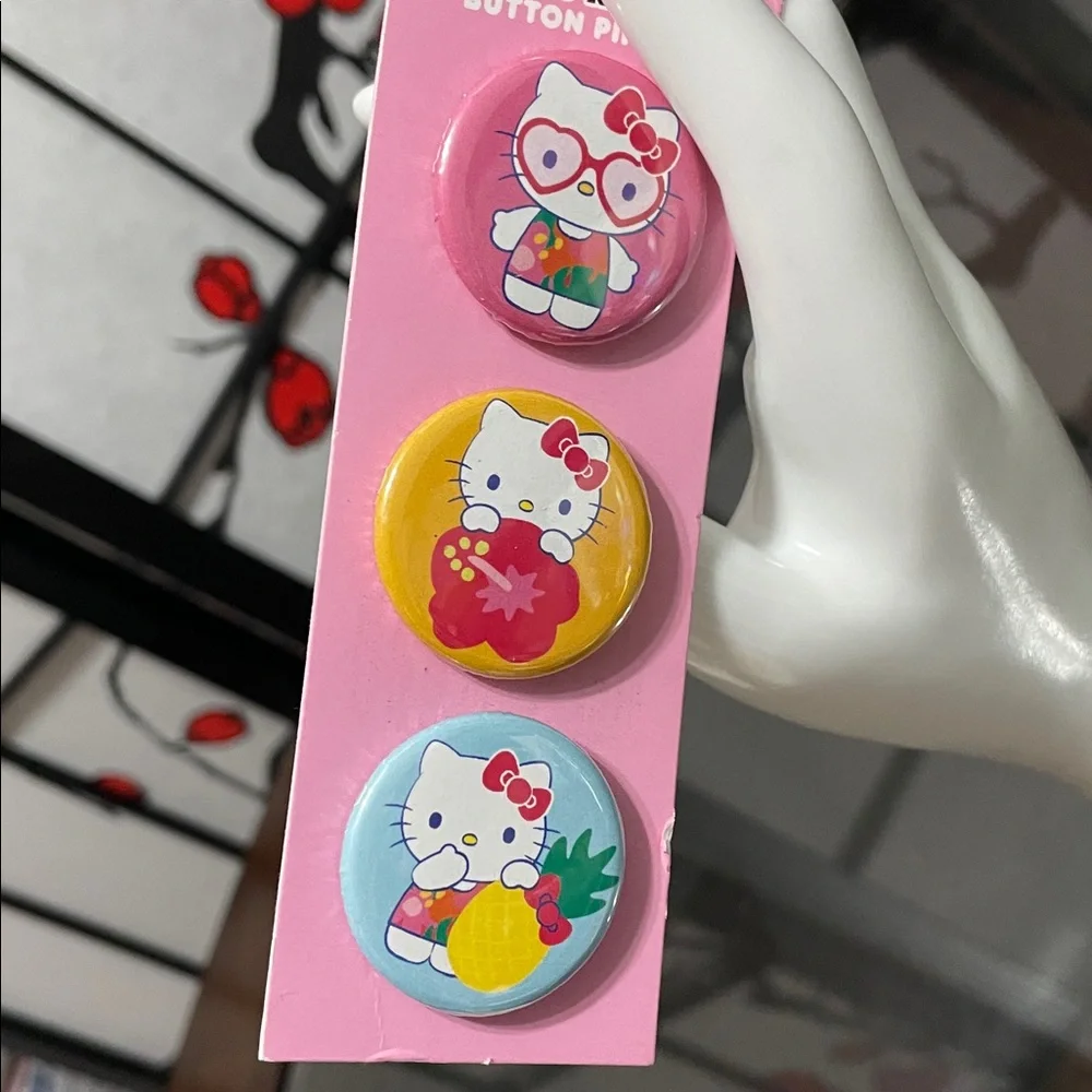 Hello Kitty Button Pin Trio - Pink, Yellow, Blue